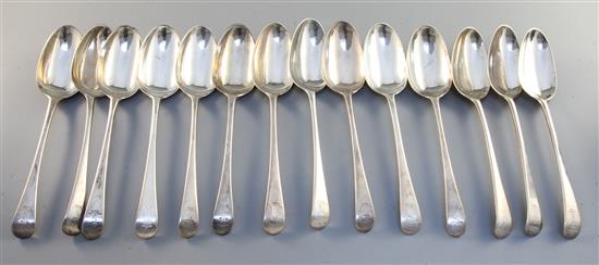 A set of fourteen George III silver Old English pattern tablespoons, engraved with the Crewe crest, 30.5oz